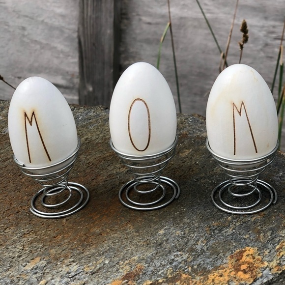 “mom” Farmhouse Wood Egg with Stand Decor Set - Picture 2 of 8